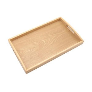 Bandeja Rectangular de Madera para Servir con Asas, Madera Sólida con Acabado Natural, Diseño Moderno, Móvil, para Bautizo, Cumpleaños, Té, Café, Desayuno - Product Image 1