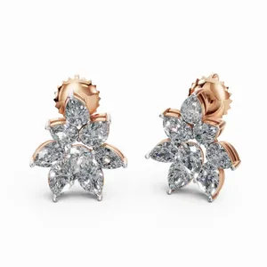 Boucles d'oreilles clous florales étincelantes en or rose 18 carats avec diamants de laboratoire taille poire, 16 pièces, tendance, pour mariage et fiançailles - Product Image 4