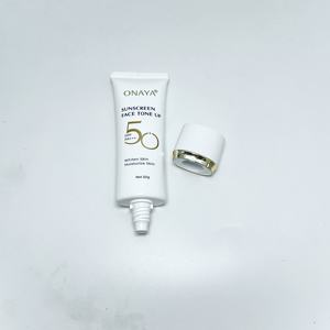 Premium Unique White PE Plastic Tube Packaging Cosmetics <b>Sunscreen</b> Cream Lotion With Gold Plated Screw Cap Hot Stamping - Product Image 2