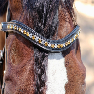 Diadema para Caballo de Cuero Negro Premium Personalizada al por Mayor con Acolchado Suave y Cristales de Diamantes de Imitación Brillantes - Product Image 1