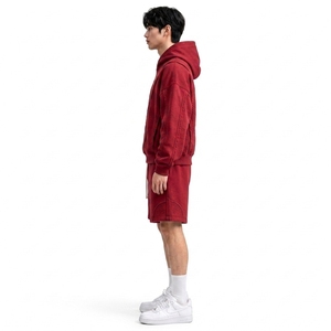 Ensemble de survêtement décontracté pour homme avec sweat à capuche et short à cordon de serrage, couleur unie, manches longues, en coton respirant, idéal pour le printemps - Product Image 1