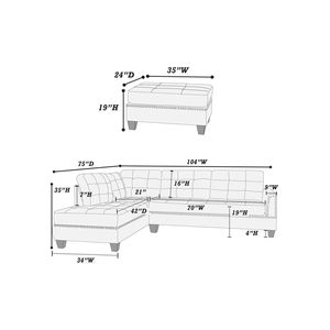 Divano Chaise Longue Reversibile Moderno con Pouf, Set 3 Pezzi in Polifibra Lino Trapuntato, Colore Caffè per Soggiorno - Product Image 4