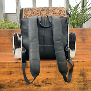 Mochila elegante de moda con pelo de vaca para mujer, patrón a cuadros de cuero mecanizado a mano, diseño Floral Vintage personalizado OEM - Product Image 5