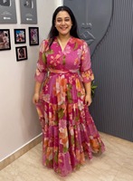 Robe longue décontractée vintage en georgette à imprimé floral, style occidental, col en V, manches 3/4, grande taille, pour femme, collection été 2026