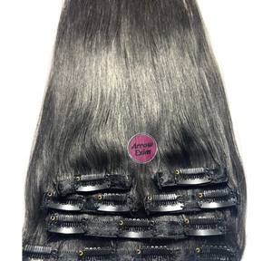 Extensiones de Cabello Remy Naturales Negras Lisas Indias con Clip, de Una Sola Capa, Fácil Aplicación - Product Image 1