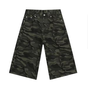 Shorts en jean pour hommes, décontractés, style streetwear américain, taille mi-haute, coupe droite, tricotés, coupe ample, légers, pour le quotidien - Product Image 1