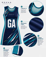 Robe de netball personnalisée pour femme, bleu marine, turquoise, blanc, lime, sans manches, séchage rapide, uniforme d'équipe avec ensemble de dossards positionnés