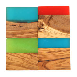 Custom Home Decor <b>Drink</b> Pads Luxury Epoxy Resin and Olive Wood Square <b>Coaster</b> Mat European Style Embossed Design - Product Image 5