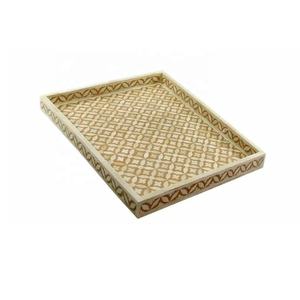 Bandeja Rectangular para el hogar hecha a mano para mesa de centro, té y café, bandeja de madreperla para sala de estar decorativa - Product Image 1