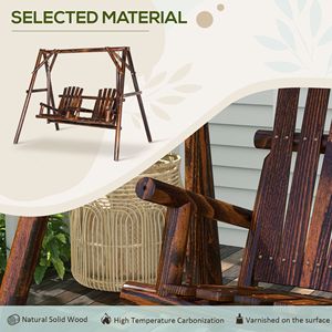Dondolo da Giardino Adirondack a 2 Posti in Legno Massello Carbonizzato con Tavolino Centrale, Autoportante per Esterni - Product Image 6