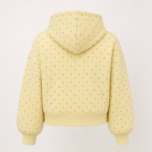 Sudadera con Capucha Personalizada para Mujer, Color Amarillo Mantequilla, Corte Holgado, Estilo Informal, con Estampado de Puntos, de Algodón Ligero - Product Image 2