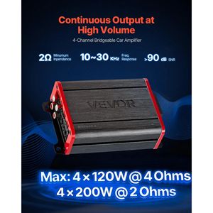Amplificatore Audio per Auto a 4 Canali, Stabile e Trasformabile in Bridge, Classe D, Potenza Massima 4 X 120W @ 4 Ohm / 4 X 200W @ 2 Ohm, Full Range - Product Image 2