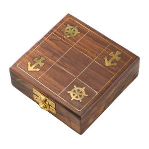 Coffret Cadeau Nautique de Luxe en Bois avec Ancre et Roue de Bateau, Jeu de Tic Tac Toe, Ensembles Cadeaux, Support OEM - Product Image 1