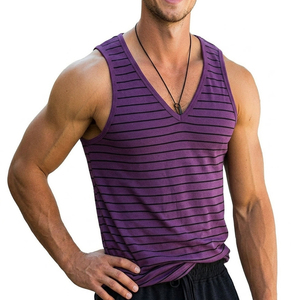 Camiseta deportiva a rayas para hombre, cuello en V, sin mangas, para culturismo, OEM, hecha a medida, directamente de fábrica, camisetas sin mangas para hombre - Product Image 1