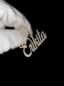 Customizable Features 10K Solid Gold Cursive Script Necklace with Iced Moissanite Diamonds <b>Heart</b> Bail Pendant Custom Letter Gift - Product Image 3