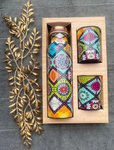 Bohemian Pattern <b>Metal</b> <b>Water</b> <b>Bottle</b> With Lid Set Portable Travel Drinkware - Product Image 1