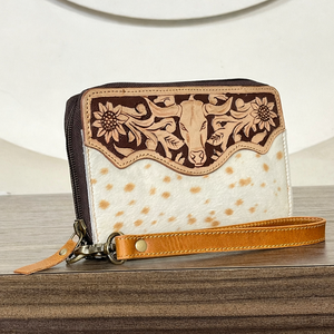Cartera Elegante de Cuero Vacuno Genuino con Diseño Floral y Cierre de Cremallera para Mujer, 2026 - Product Image 4