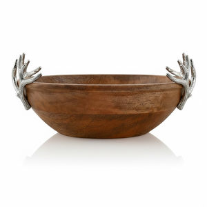 Traditional Round Wooden Serving Bowl for Tabletop Food and Salad Servings Kitchenware <b>Dinnerware</b> Bowls With Metal Accent - Product Image 5