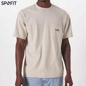 Camiseta de Algodón para Hombre SPOFIT, Manga Corta, Cuello Redondo, Color Sólido Informal, Bolsillo Frontal, Transpirable, Corte Regular - Product Image 1
