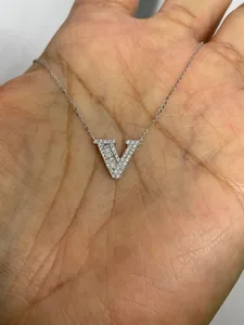 2ct simulated diamond <b>pendant</b> baguette cut <b>pendant</b> <b>initial</b> V <b>pendant</b> letter V <b>pendant</b> alphabet <b>pendant</b> personalized <b>pendant</b> init - Product Image 3