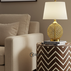 Mesa de Noche Moderna de Lujo con Incrustaciones de Hueso y Patrón Chevron Ecológico, Mesa de Tambor de Madera Hecha a Mano para Decoración de Sala de Estar - Product Image 4