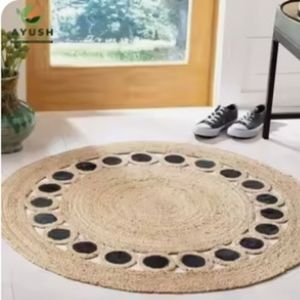Alfombra Redonda Hecha a Mano 100% Yute con Diseño de Rayas, Tejido Ecológico de Peso Medio para el Hogar - Product Image 1