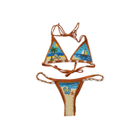 Groothandel handgebreide micro-driehoek bikini set met vierkante halslijn, zijdelingse bandjes, natuurlijke taille, gebreid spandex/katoen, ademend