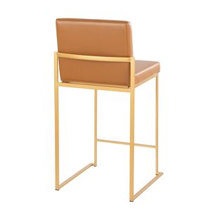 Ensemble de 2 tabourets de bar à dossier haut Fuji de 26 pouces au design contemporain avec métal doré et similicuir camel par Fuji - Product Image 4