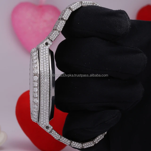 Haute qualité 41mm montre-bracelet analogique pour hommes Moissanite diamant glacé luxe Hip Hop Style bicolore verre bracelet en caoutchouc Antique OEM - Product Image 4