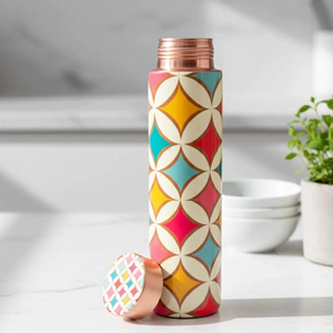 Modern Geometric Print <b>Copper</b> <b>Drinking</b> <b>Bottle</b> Suitable for Students and Professionals Water Holder Wholesale From India - Product Image 1