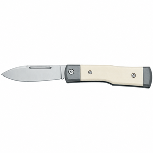 Navajas plegables de bolsillo con mango blanco marfil, hoja con punta de lanza plateada, ranura para clavos y refuerzos metálicos grises para tareas de utilidad - Product Image 5