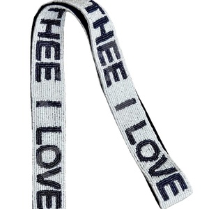 Sangles de sac à perles de rocaille en or blanc personnalisées Design «THEE I LOVE» Sangle de sac à main perlée pour accessoires de mode - Product Image 1