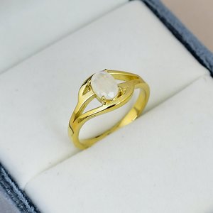 Prong Setting Oval Cut <b>Moonstone</b> Crossover Band <b>Ring</b> Solid 925 Sterling Silver Yellow Gold Plated Women Engagement Birthday <b>Ring</b> - Product Image 2
