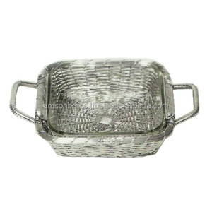 Plateau de service en métal de haute qualité plateau de service bande d'aluminium tricot poignée décorative rectangulaire panier plateau de service - Product Image 3