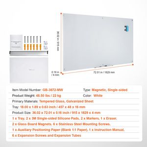 Lavagna Magnetica in Vetro 183x91 cm, Lavagna Cancellabile a Secco da Parete, Grande Lavagna in Vetro Senza Cornice con Vassoio Porta Pennarelli e Gomma - Product Image 4