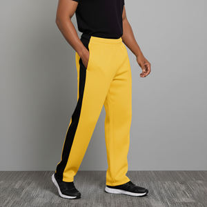 Pantalon de survêtement jaune personnalisé pour homme en toile avec bande latérale noire, taille élastique, décontracté, respirant, grandes tailles, pour l'automne - Product Image 6