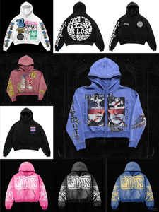 Sudadera con Capucha 100% Algodón con Cierre, Estilo Punk Retro, Diseño Personalizado, Vintage, Lavado Ácido, para Hombre - Product Image 5