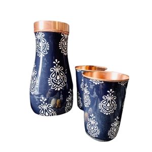 Wholesale Blue and <b>White</b> Floral Printed Copper <b>Water</b> <b>Bottle</b> Healing Yoga <b>Bottle</b> Leakproof Drinking Vessel for Gifting - Product Image 5
