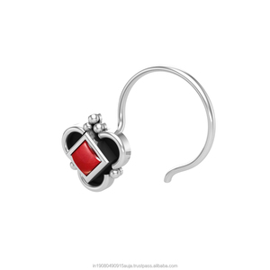 Indian Mores 925 Sterling Silver Square Shape Cup Setting <b>Nose</b> Pin <b>Stud</b> for Women Girls - Product Image 2