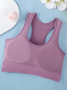 สปอร์ตบราสำหรับวิ่งที่มีความยืดหยุ่นสูงสำหรับผู้หญิง |   เสื้อครอปออกกำลังกายแบบไร้ตะเข็บ |   ชุดโยคะกีฬาผ้าโพลีเอไมด์ผสมอีลาสเทน - Product Image 4