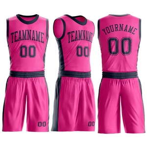 Ensemble d'uniformes de basketball roses sublimés avec nom et numéro d'équipe, en maille polyester respirante, coupe athlétique unisexe pour adultes, vêtements de sport - Product Image 5