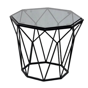 Mesa de centro redonda de cristal con tapa de cristal, mesa de centro de diseño de hierro, moderna, redonda, hecha en casa, barata - Product Image 1