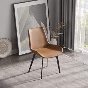 Sedia da Pranzo Moderna Marrone con Gambe in Metallo Nero, Set da 2 Pezzi per Soggiorno e Sala da Pranzo - Product Image 1