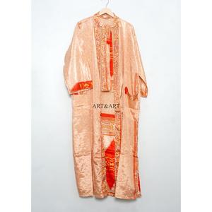 Bridal <b>Robe</b> Light Weight Breathable Silk V-neck <b>Woman</b> Night Wear Long <b>Robe</b> Floral Print Indian Vintage Recycled Silk Sari Kimono - Product Image 6