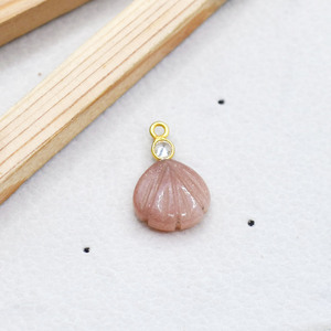 Peach <b>Moonstone</b> Shell <b>Pendant</b> Handmade Carved Gemstone Charm with CZ Accent Birthstone Jewelry <b>Pendant</b> - Product Image 3