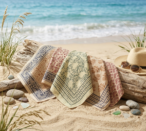 Lot de bandanas en coton imprimés à la main, style bohème ethnique, teints à la main effet soleil, 100 % coton, respectueux de l'environnement - Product Image 1