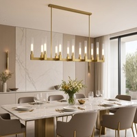 Lustre linéaire LED de luxe en métal et verre transparent avec hauteur réglable et longueur personnalisable pour projets hôteliers et de villas