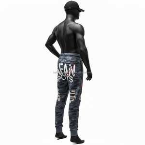 Premium hommes survêtement pantalon 320 GSM lourd polaire tissu camouflage impression en détresse conception Logo personnalisé Option lavé pantalons pour hommes - Product Image 4