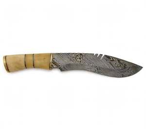 Couteau utilitaire lourd en acier Damas artisanal, manche en os de chameau, entretoises en laiton, outil de terrain - Product Image 1