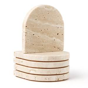 Sous-verres minimalistes en travertin, faits à la main, en pierre naturelle, pour la protection des surfaces de bureau et de table basse. - Product Image 3